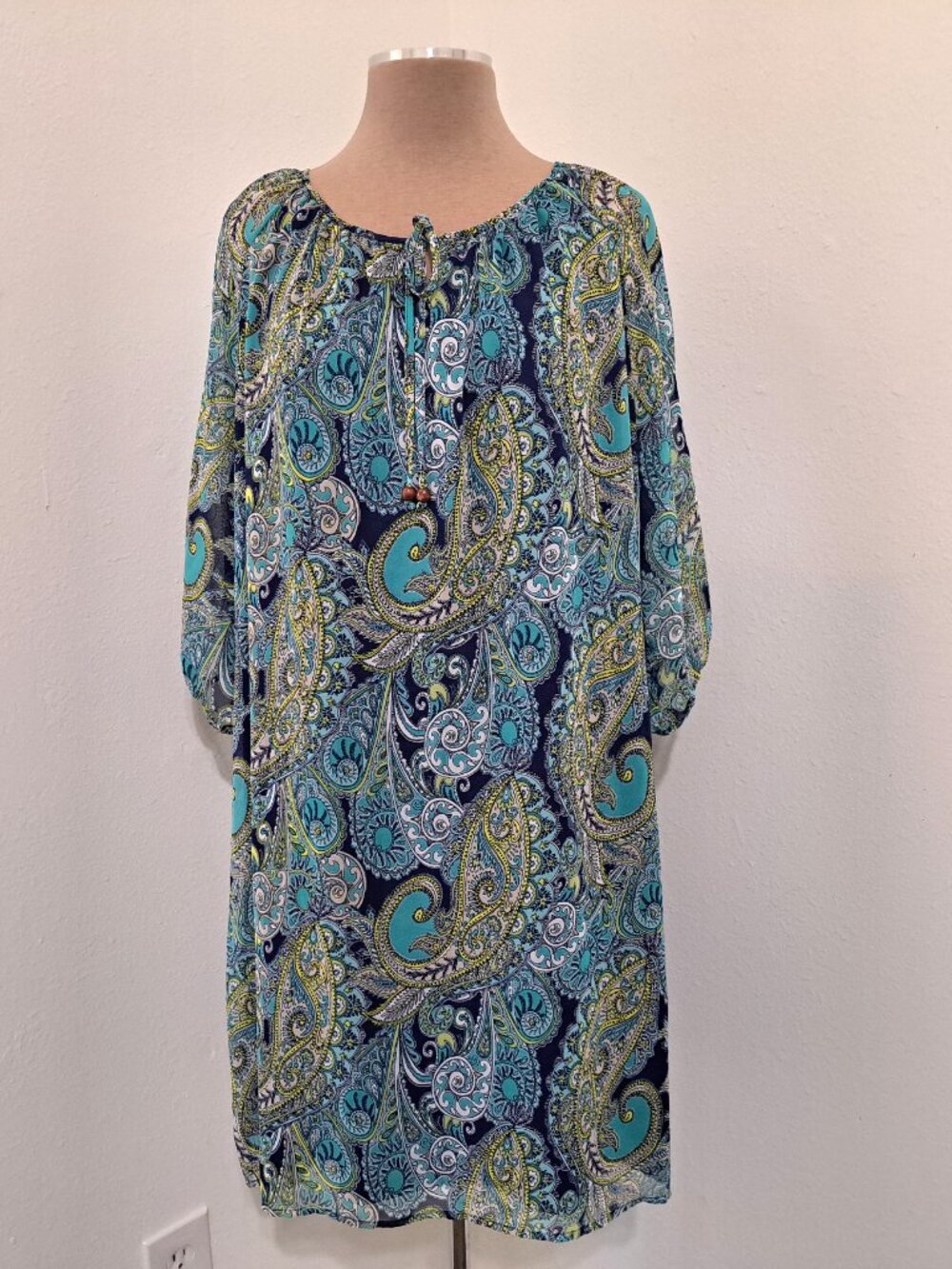 Women's Boho Paisley Lining Dress Multicolor Only Measurements Long Sleeve